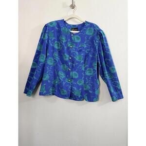 Vintage Berli Original 1970’s  Blue Floral Button-Up Blouse Size 18 Made in USA